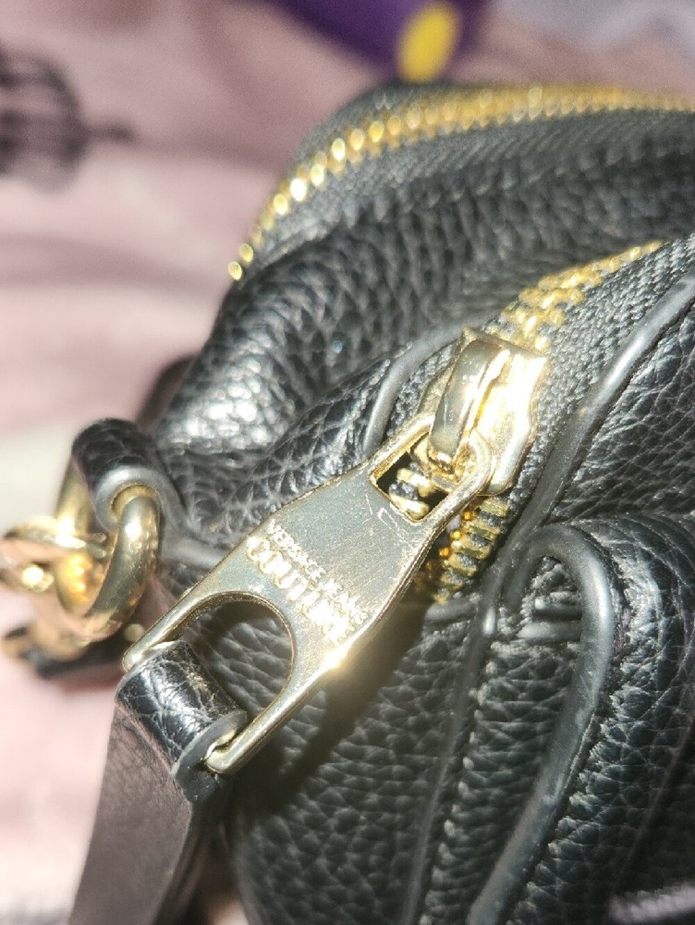 Versace Jeans Collection Black Leather Crossbody with Gold Crest - Picture 3 of 14